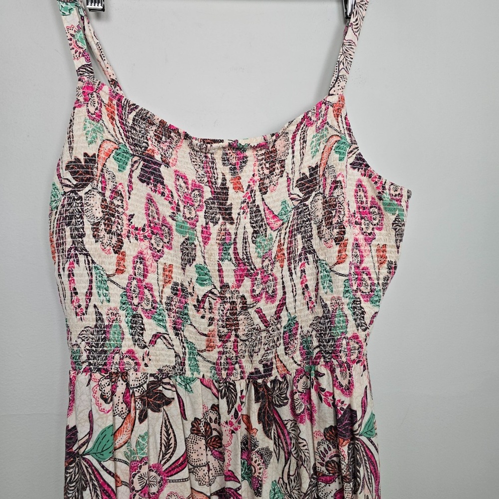 Old Navy Women Smocked Fit & Flare Cami Dress 2XL Floral Boho Summer Vacation - Picture 3 of 13